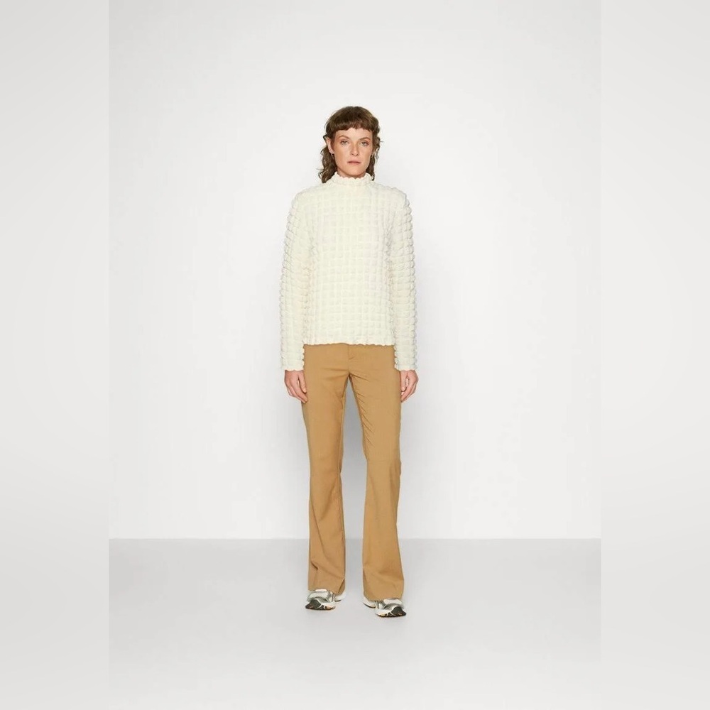 Selected Femme waffle high neck top in cream - Picture 6 of 8